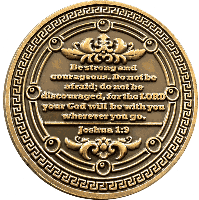 Back of the ViewHaven bronze coin, engraved with Joshua 1:9